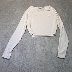 Gymshark Cropped Active Wear Long Sleeve Light Pink/white Size Medium